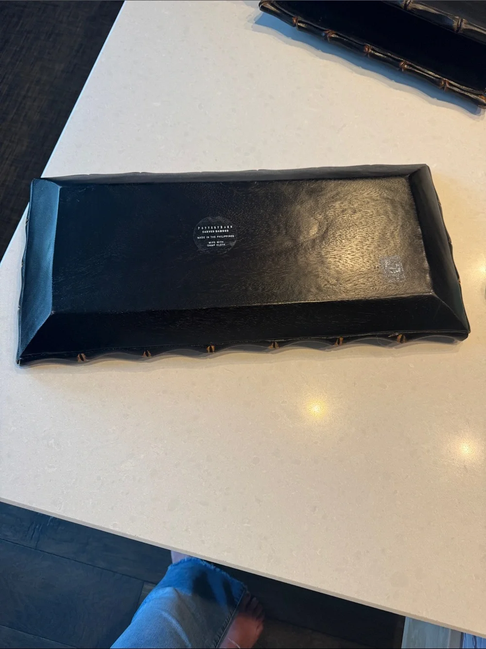 Pottery Barn  carved bamboo black Rectangular tray.